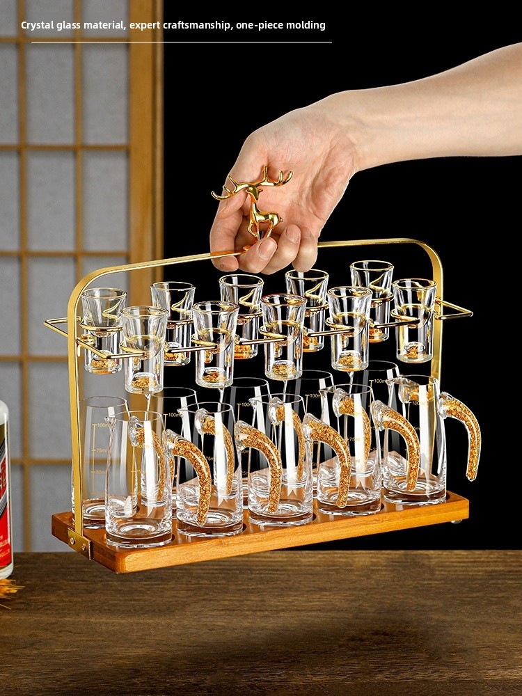 Wine Glass Set Crystal - Chinesisches Weinglas-Set mit Goldfolienverzierung, Hochwertige Likör-Gläser,